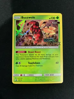 Pokemon Buzzwole Prerelease Cosmic Eclipse Staff Promo SM218 NM - Image 1