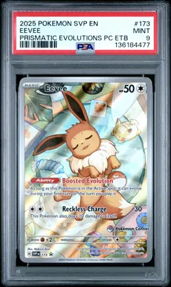 2025 POKEMON PRISMATIC EVOLUTIONS POKEMON CENTER ETB PROMO SVP #173 EEVEE PSA 9 - Image 1