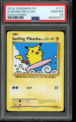 PSA 10 GEM MINT Pokemon Surfing Pikachu XY Evolutions Holo 111/108 - Image 1