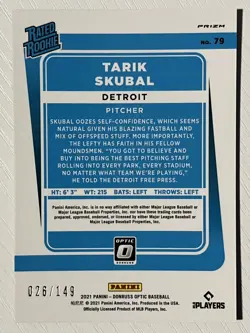 Tarik Skubal 2021 Panini Donruss Optic Black Stars RC #79 026/149 - Image 2