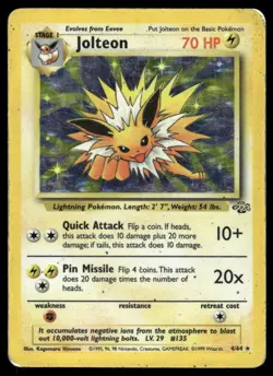 Pokemon Cards Jolteon 4/64 Unlimited Holo Jungle Holo Rare HP - Image 1