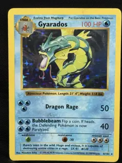 1999 Pokemon Shadowless Gyarados Holo 6/102 Base Set WOTC Card VG / LP 🔥📈 - Image 1