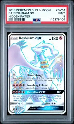 2019 POKEMON SUN & MOON HIDDEN FATES #SV51 FULL ART/RESHIRAM GX PSA 9 - Image 1