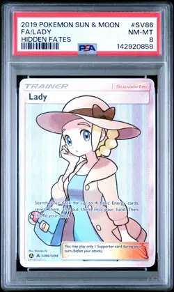 2019 POKEMON SUN & MOON HIDDEN FATES #SV86 FULL ART/LADY PSA 8 - Image 1