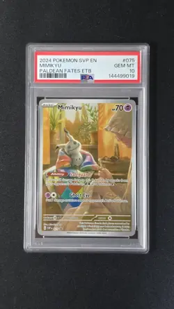 Mimikyu Full Art 075 PSA 10 Gem Mint Pokemon Paldea Fates ETB Promo - Image 1