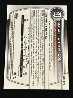Malachi Witherspoon 2025 Bowman Draft 1st Paper Green /99 #BDC-172 Tigers - Image 3