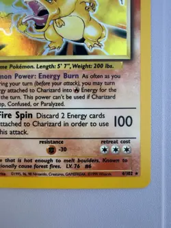 Pokemon TCG Charizard Base Set Holographic Card #4/102 1999-2000 WOTC NM - Image 5