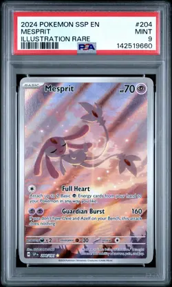2024 POKEMON SSP EN-SURGING SPARKS ILLUSTRATION RARE #204 MESPRIT PSA 9 - Image 1