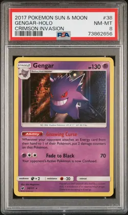 2017 POKEMON SUN & MOON CRIMSON INVASION GENGAR HOLO 38/111 PSA 8 - Image 1