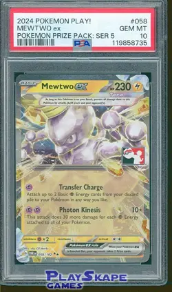 Pokemon Card PSA 10 Mewtwo ex 058/182 Prize Pack Series Promo PAR Holo 2024-25 - Image 1