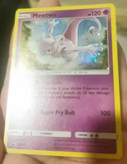 Mewtwo Sm77 Black Star Promo Pokemon Card LP With Double Swirl In Holo. - Image 1