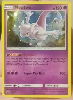 Mewtwo Sm77 Black Star Promo Pokemon Card LP With Double Swirl In Holo. - Image 2
