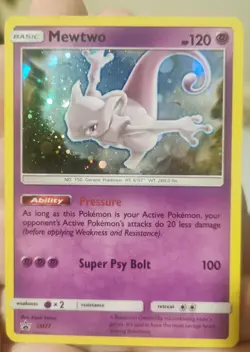 Mewtwo Sm77 Black Star Promo Pokemon Card LP With Double Swirl In Holo. - Image 3