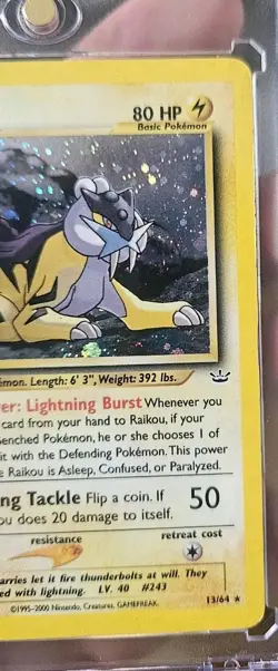 Pokemon Neo Revelation 1st Edition Holo Rare Card Raikou 13/64 LP. SWIRL 💫 - Image 2