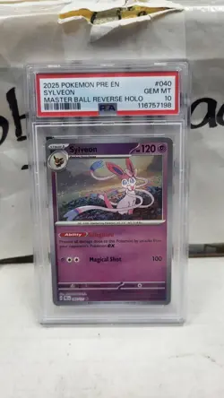 2025 SYLVEON MASTER BALL REVERSE HOLO PRISMATIC EVOLUTIONS POKEMON PSA 10 #040 - Image 2