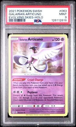 2021 POKEMON SWORD & SHIELD EVOLVING SKIES #063 GALARIAN ARTICUNO-HOLO PSA 9 - Image 1