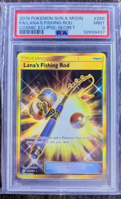Lana's Fishing Rod Cosmic Eclipse Secret Rare 266 PSA 9 2019 Pokemon Sun & Moon - Image 1