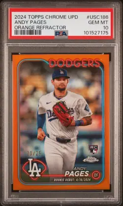 2024 TOPPS CHROME UPDATE ORANGE REFRACTOR #USC186 ANDY PAGES 20/25 PSA 10 - Image 1