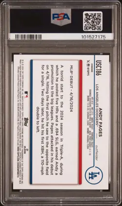 2024 TOPPS CHROME UPDATE ORANGE REFRACTOR #USC186 ANDY PAGES 20/25 PSA 10 - Image 2