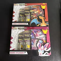 Pokemon Celebration Lance's Charizard V & Dark Sylveon V Collection Boxes Sealed - Image 1