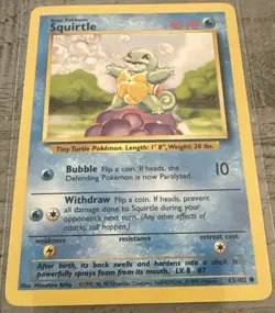 Pokemon TCG Squirtle Shadowless Card 63/102 Base Set 1999 - LP+ VERY SHARP LOOK - Image 1