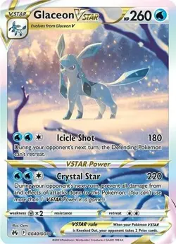 2023 Pokemon Crown Zenith Glaceon V star GG40/GG70 Card Mint Condition - Image 1