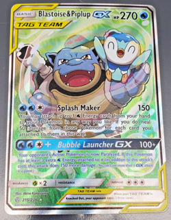 2019 Pokemon Cosmic Eclipse Alternate Full Art 215/236 Blastoise & Piplup GX - Image 1