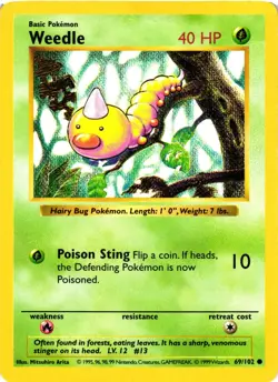 Pokemon TCG Weedle Base Set Shadowless 69/102 Common DMG - Image 1