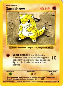 Pokemon TCG Sandshrew 62/102 Base Set Shadowless Common DMG - Image 1