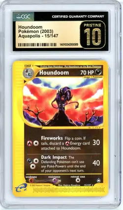 Pokemon Houndoom #15 Aquapolis NonHolo CGC Pristine 10 - Image 1