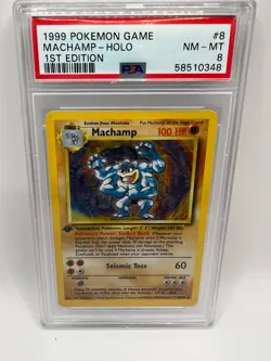 1999 POKEMON GAME 1ST ED #8 MACHAMP-HOLO PSA 8 - Image 2