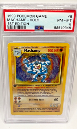 1999 POKEMON GAME 1ST ED #8 MACHAMP-HOLO PSA 8 - Image 3