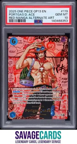 2025 One Piece OP13-119 Red Manga Alternate Art Portgas D. Ace PSA 10 #119 - Image 1