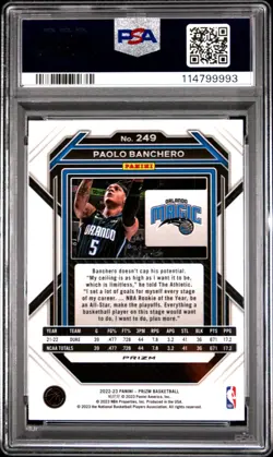 2022 Panini Prizm Paolo Banchero "Silver Prizm" RC #249 – PSA 10 GEM MINT - Image 2