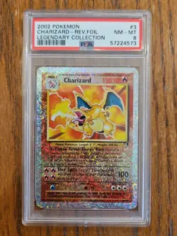 2002 POKEMON LEGENDARY COLLECTION #3 CHARIZARD-REVERSE FOIL PSA 8 NM-MINT Grail - Image 1