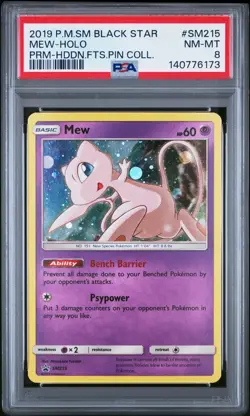 Mew Holo SM215/68 Hidden Fates Pin Collection Sm Black Star Promo Pokemon PSA 8 - Image 1