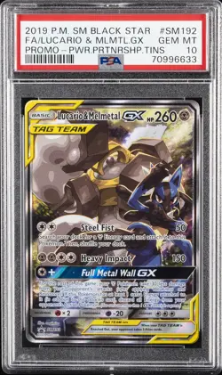 2019 POKEMON SM BLACK STAR PROMO #SM192 FULL ART/LUCARIO & MELMETAL GX PSA 10 - Image 1