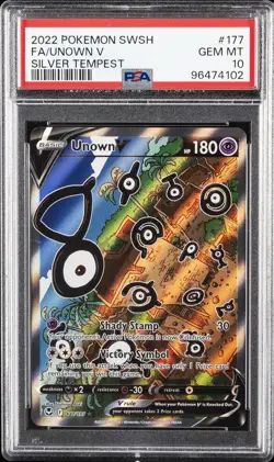 2022 POKEMON SWORD & SHIELD SILVER TEMPEST #177 FULL ART/UNOWN V PSA 10 - Image 1
