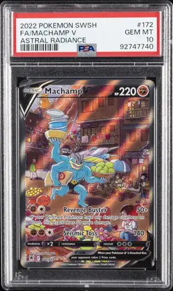 2022 POKEMON SWORD & SHIELD ASTRAL RADIANCE #172 FULL ART/MACHAMP V PSA 10 - Image 1