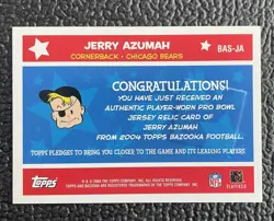 🔥JERRY AZUMAH 2004 BAZOOKA ALL-STARS GAME USED PRO BOWL JERSEY CARD!🔥BEARS! - Image 2