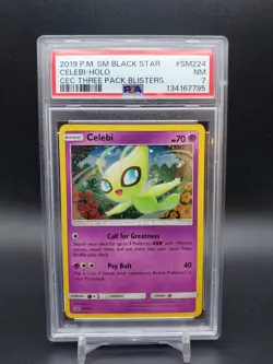 2019 Celebi SM224 Cosmos Holo Three Pack Blisters PSA 7 Pokemon TCG - Image 1