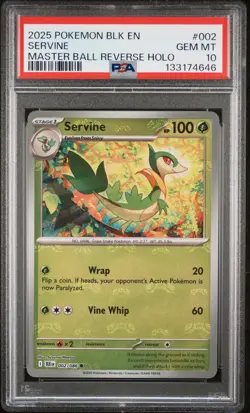 2025 POKEMON BLK EN-BLACK BOLT MASTER BALL REVERSE HOLO #002 SERVINE PSA 10 - Image 1