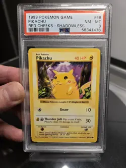 Pokemon 1999 Base Set Shadowless Pikachu Red Cheeks PSA 8 #58/102 English - Image 1