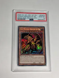 Yugioh The Winged Dragon of RA SBCB-EN203 Secret Rare 1st Edition PSA 10 MINT - Image 1