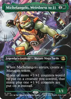 Michelangelo, Weirdness to 11 (Borderless) 214 R TMNT MTG Ninja Turtles Non Foil - Image 1