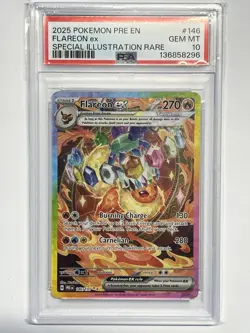 Pokemon Prismatic Evolutions Flareon EX 146/131 Special Illustration Rare PSA 10 - Image 1