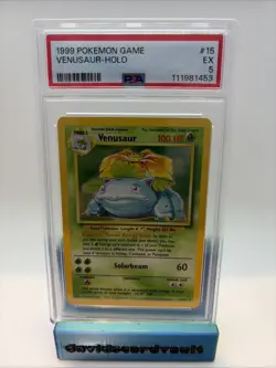 Pokemon TCG Venusaur Base Set Holo Unlimited Rare Card 15/102 1999 WOTC PSA 5 EX - Image 1