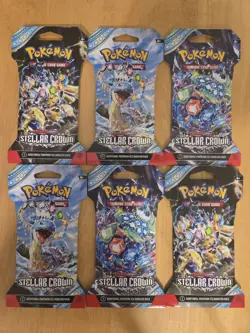 Pokemon TCG Stellar Crown Sleeved Booster Pack – 6 Packs – Factory Sealed - Image 1