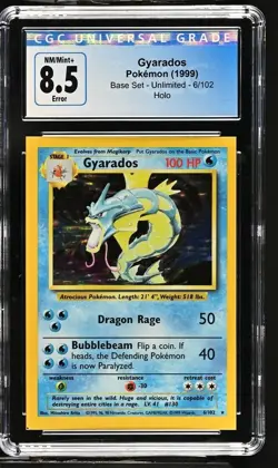 CGC 8.5 - Base Set 1999 GYARADOS 6/102 ERROR Square Cut HOLO Base Set Pokemon - Image 1