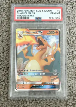 PSA 10 2019 Pokemon Sun & Moon Charizard GX Hidden Fates #9 GEM MINT - Image 1